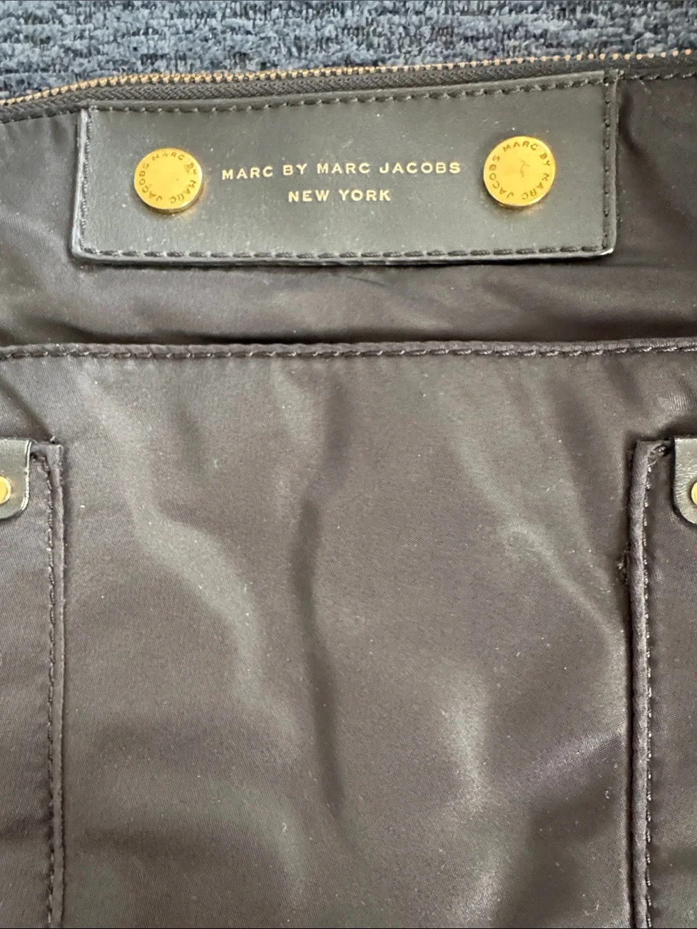 Marc By Marc Jacobs Black Nylon Messenger Crossbody with Gold Accents